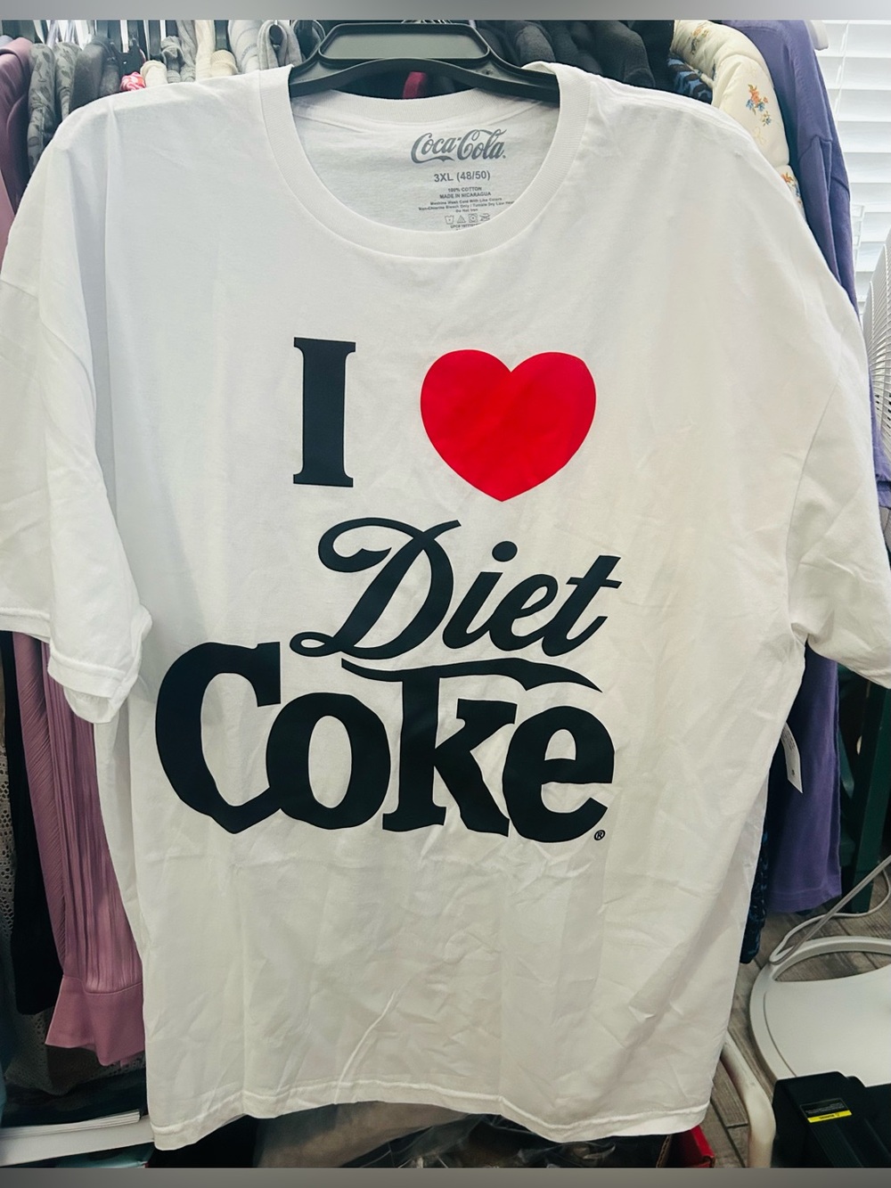 “I ❤️ Diet Coke” 100% White Cotton Tee Shirt by Coca Cola Sz. 3X NWT